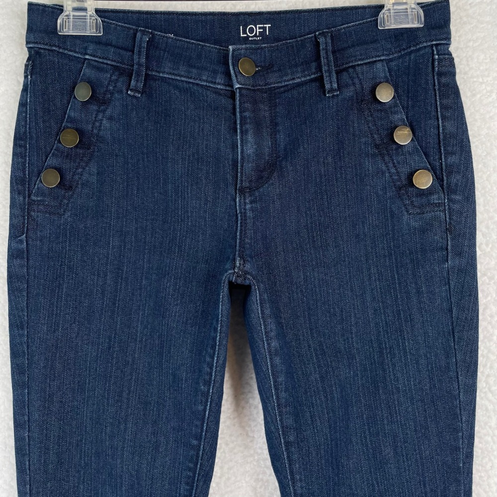Loft Outlet Modern Skinny Jeans Size 2 Dark Wash Sailor Brass Button Nautical